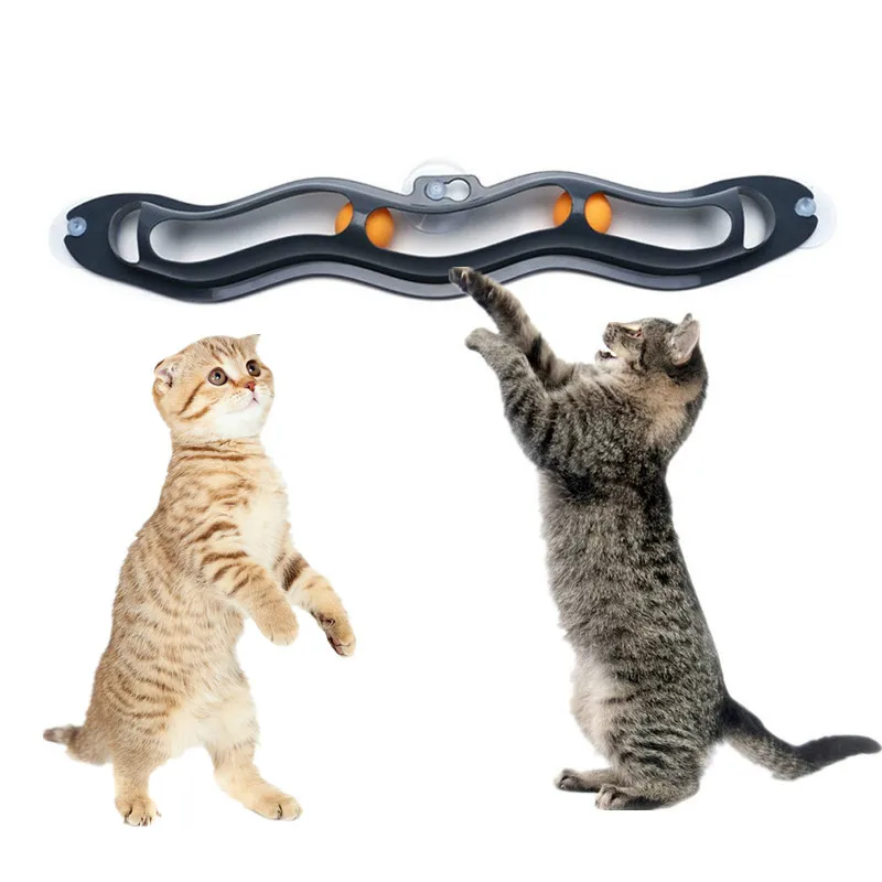 

New Funny Pet Cat Toy Track Roll Ball Toy Kitten Cat Window Suction Track Play Toy Interactive Dog Cat Training Roll Ball Toys
