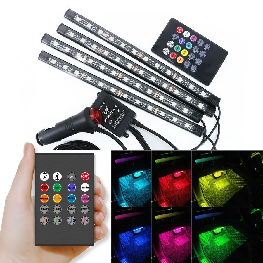 4 шт. светодиодный комнатный светильник 18smd 12smd 9smd led автомобильный RGB полосный DC12V