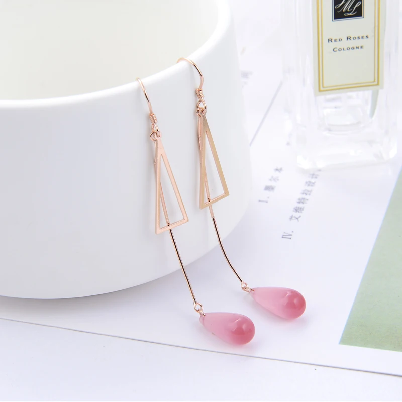 Серьги подвески из серебра S25 с розовым золотом милые ювелирные украшения для
