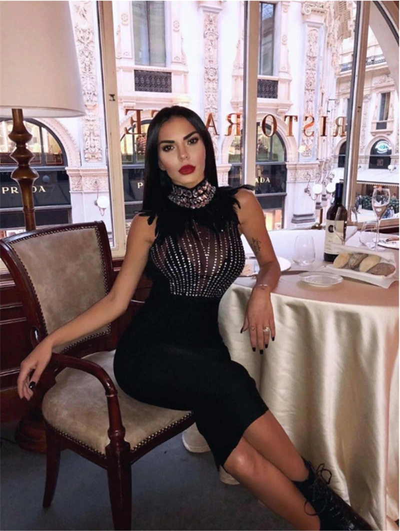 Adogirl перо Кристалл Бриллианты Прозрачная сетка пэчворк вечернее платье женское