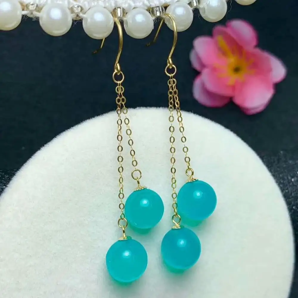 

shilovem 18K yellow Gold Natural real amazonite stud earrings fine Jewelry classic women gift plant party new myme8-8.5119ths