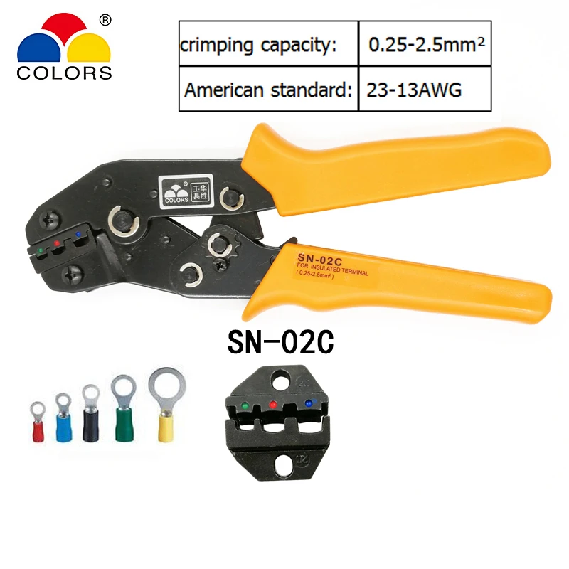 Цвета SN 02C обжимные клещи Емкость 0 25 2.5mm2 23 13AWG Европейский стиль RV клемму self