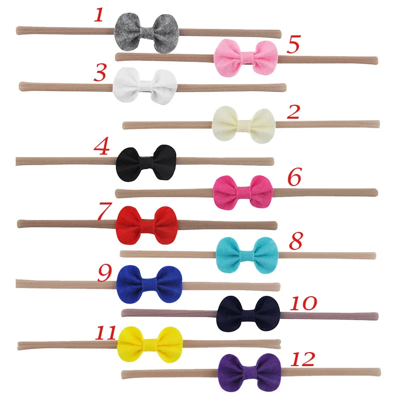 12 шт. эластичная нейлоновая повязка на голову с фетровым бантом для волос девочек