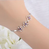 lukeni 2018 hot sale crystal purple clover women bracelets accessories fashion 925 silver anklets girl bracelets lady jewelry