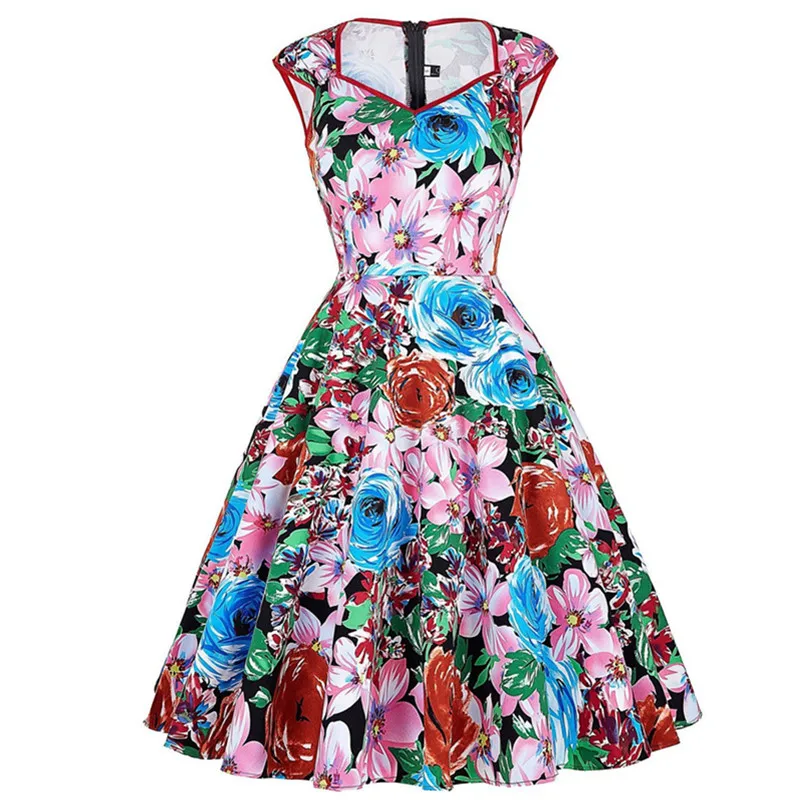 Женское платье в стиле ретро Hepburn летнее с v образным вырезом и большим помпоном