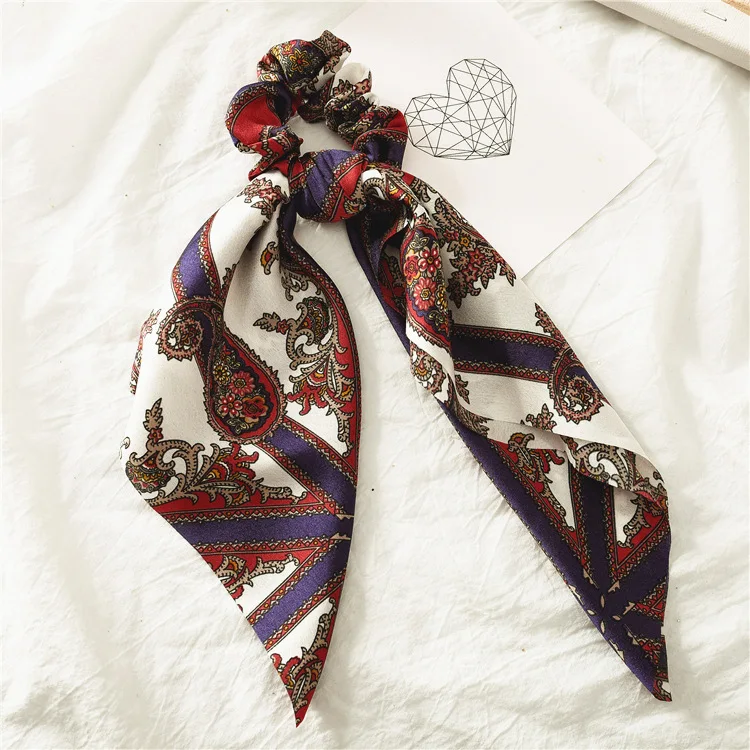 B-7 Summer Flower Printed Women Elastic Scrunchies Hair Bands Retro Hair Ties Scarf Rubber Band Hair Accessories for Women Girls - Цвет: B-7