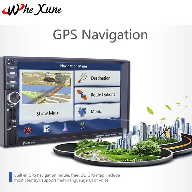 Whexune 2 DIN 7 дюймов автомобиля Bluetooth GPS навигации Сенсорный экран MP3/MP4/MP5 плеер