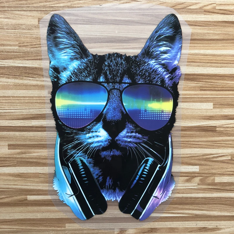 Синий кот Dj патчи моющиеся DIY аксессуары украшения из ткани печать на футболке дизайн наклейки для одежды 26x16 см