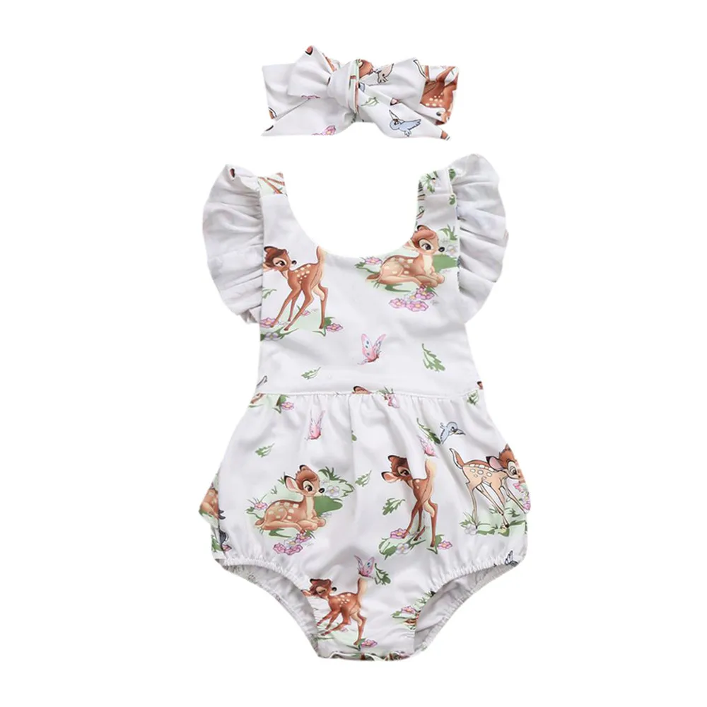 Одежда для маленьких девочек Рождественский комбинезон с оленем повязка на