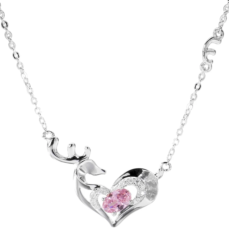 380ZHAO choose color 925 Silver Love Deer Clavicle Chain Art Cute Pendant Hollow Small Animal Necklace | Украшения и аксессуары