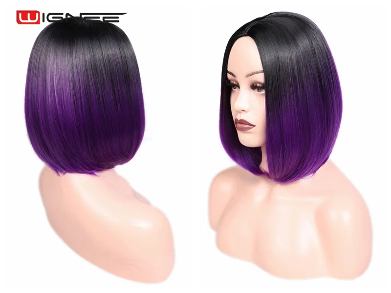 Dark Purple Wignee короткие прямые волосы синтетический боб парики Смешанные фиолетовый/розовый/синий/натуральный черный парик цвета радуги Glueless косплей женские волосы парики - Цвет: Dark Purple