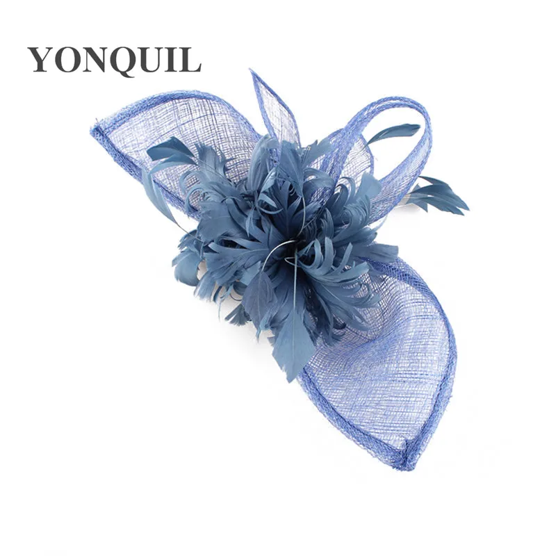 Фото Королевский синий Sinamay Fascinators Заколка для волос с перьями Дерби Головные уборы Женские церковные шляпы Свадебные аксессуары для волос №5