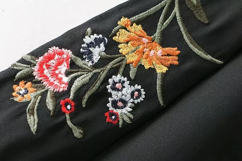 VOGUEIN женская черная/белая Цветочная вышивка с длинным рукавом английская блузка