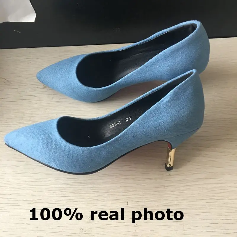 ASILETO brand Denim Women Pumps shoes High Heels Pointed toe blue jeans Party Lady Stilettos sapatos chaussures S304|stilettos mujer|pointed