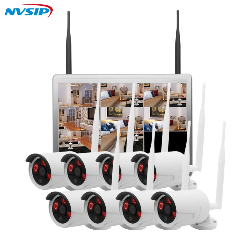 Комплект беспроводной системы видеонаблюдения NVSIP 8 каналов 1080P NVR ЖК экран 12