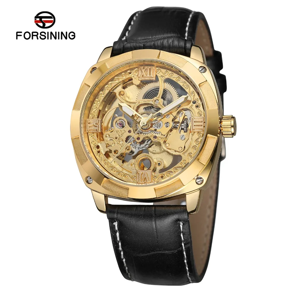 

Forsining Men's Classic Watch New Stylish Skeleton Automatic Self-Winding Genuine Leather Strap Popular Wristwatch FSG8157M3