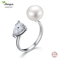 hongye wedding classic anniversary ring lowest price 925 sterling silver real natural freshwater pearl open women ring hot sale