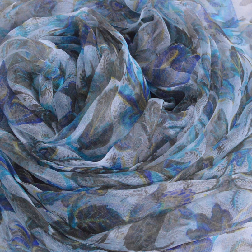 Женский тонкий длинный шарф [BYSIFA] синий или серый мягкий из чистого шелка 170*105 см