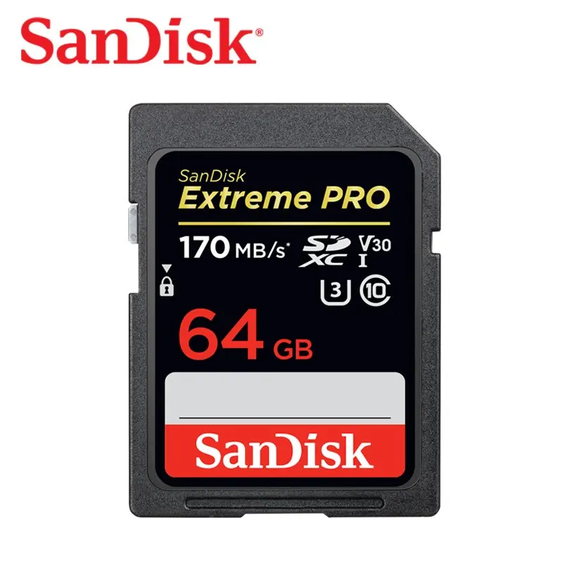 64GB 170MBs Sd-карта SanDisk Extreme PRO, 128 ГБ, 64 ГБ, 32 ГБ, 16 ГБ, 256 ГБ, 512 ГБ, SDHC, UHS-I, высокая скорость, класс 10, 95 МБ/с./с, V30 для камеры - Емкость: 64GB 170MBs