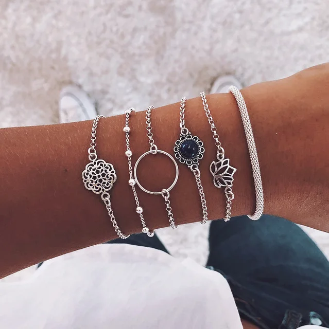 30 стилей, серебряное золото, Boho Tassel, корпус лотоса, сердце, браслеты с колокольчиками для женщин, кристалл, камень, цепочка и звено, браслеты для девочек, ювелирные изделия