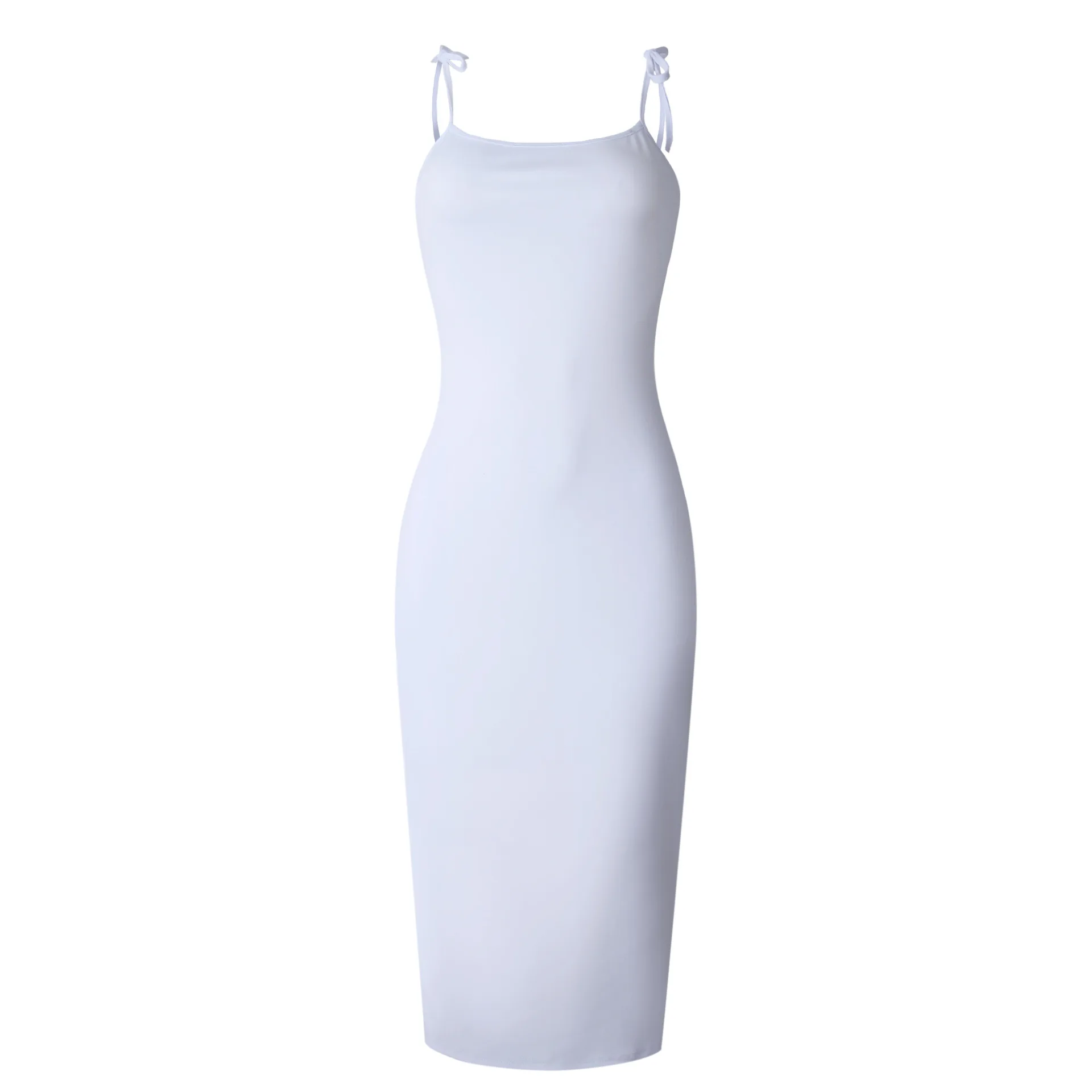 Женское длинное платье на бретельках черное или белое миди без рукавов с