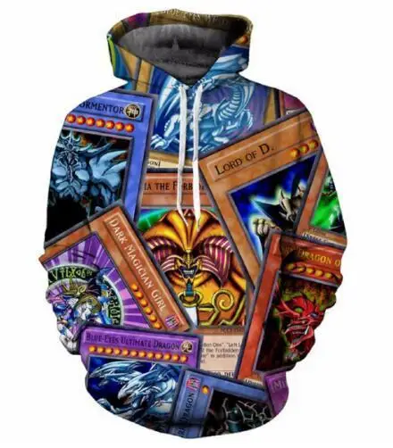 Худи YuGiOh с изображением карт монстра для женщин и мужчин Осенний свитшот 3D