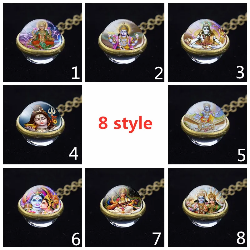 

Double-sided Necklace Indian God Painting Buddha Glass Cabochon Necklace Buddhist Gifts Amulet Pendant Women Men Gifts