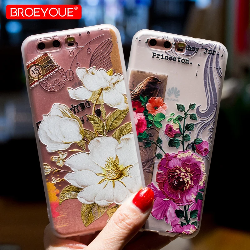 Case For Huawei P20 Lite P10 P9 P8 2017 Honor 6X 7X 10 9 Nova 2 Plus 3E 3D Relief Cases Flower Phone |