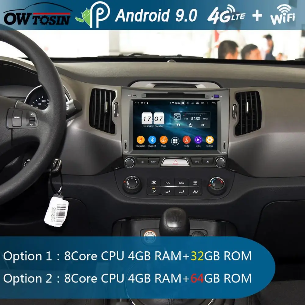 Автомобильный DVD-плеер 8 дюймов IPS 1280*720 ядер 4 Гб ОЗУ + 64 ПЗУ Android 9 0 для KIA Sportage R 2010-2016
