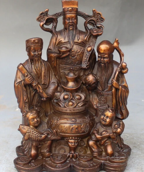 Bi002043 20 см китайская Медь Бронза богатство Fortuna Бог долголетия Fu Lu Shou статуя 3 богов