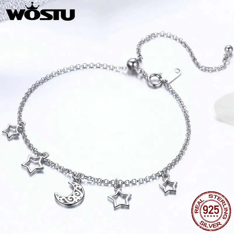 Женский Регулируемый браслет WOSTU из настоящего серебра 925 пробы с цепочкой в виде