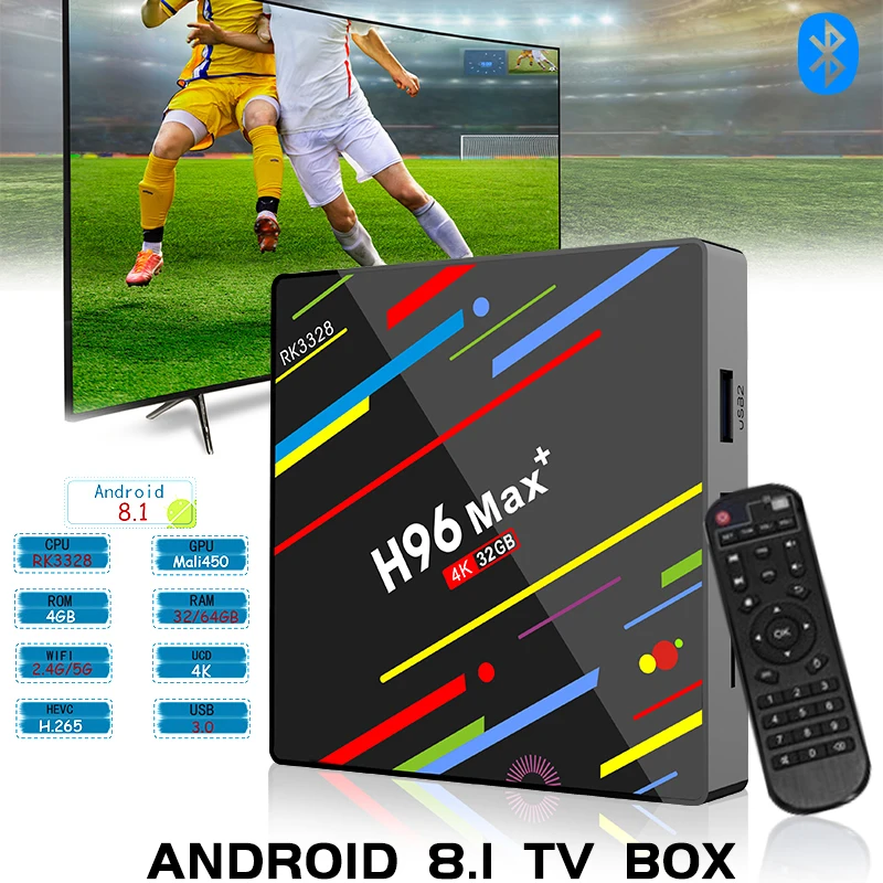 Приставка Смарт ТВ H96 Max Plus Android 8 1 4 + 64/32 ГБ 4K Bluetooth|ТВ-приставки и медиаплееры| |