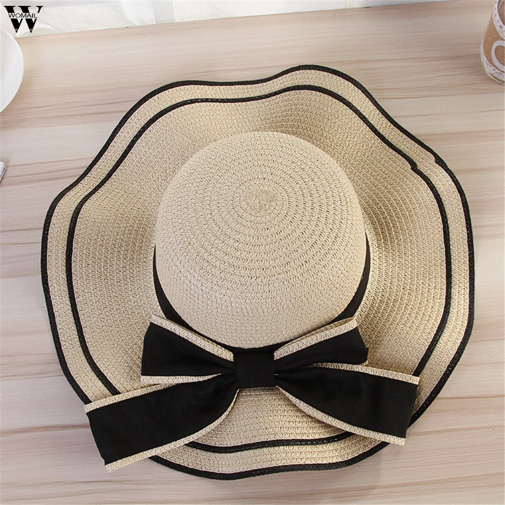 Fashion Beautiful Adult cap Bow Straw hat Summer Sun Beach Hat Girl sun hats for women Feb6 | Аксессуары для одежды