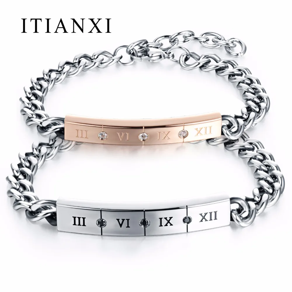 ITIANXI Fashion Couple Jewelry Roman Numerals Bracelet Stainless Steel with Lovers 1 Piece for Women or Men | Украшения и