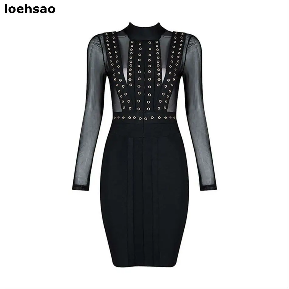 Elegant khaki black blue women bandage dress sequined stand celebrity evening club party bodycon dresses autumn vestidos | Женская