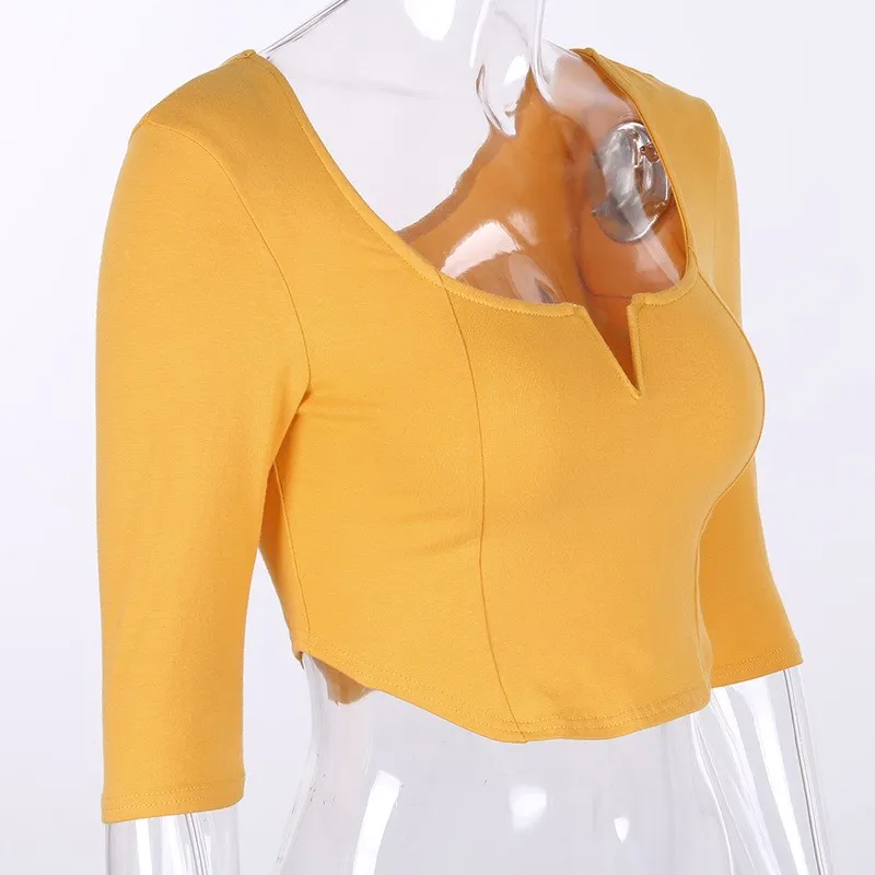 2019 Summer New Women Half Sleeve Casual Crop Top Sexy Fashion Square Neck Solid T-Shirt Collar Female Short Tee | Женские футболки и