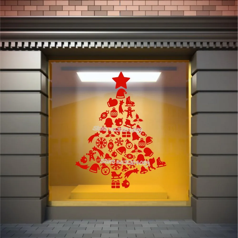Christmas Tree List set Star Xmas Wall Sticker Shop Window Store Glass door Decor Vinyl Decal Living room mural EA743 | Дом и сад