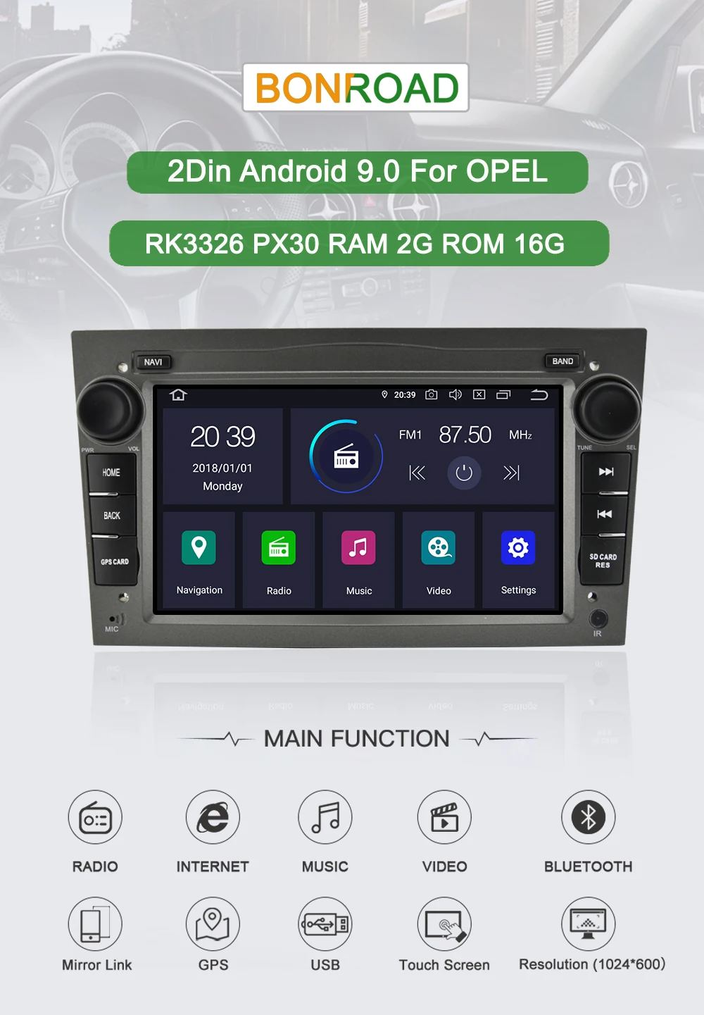 Bonroad Android 9,0 PX30 PX5 DSP автомобильный мультимедийный плеер радио gps навигация для Opel/Astra/Vectra/Antara/Zafira/Corsa(без dvd