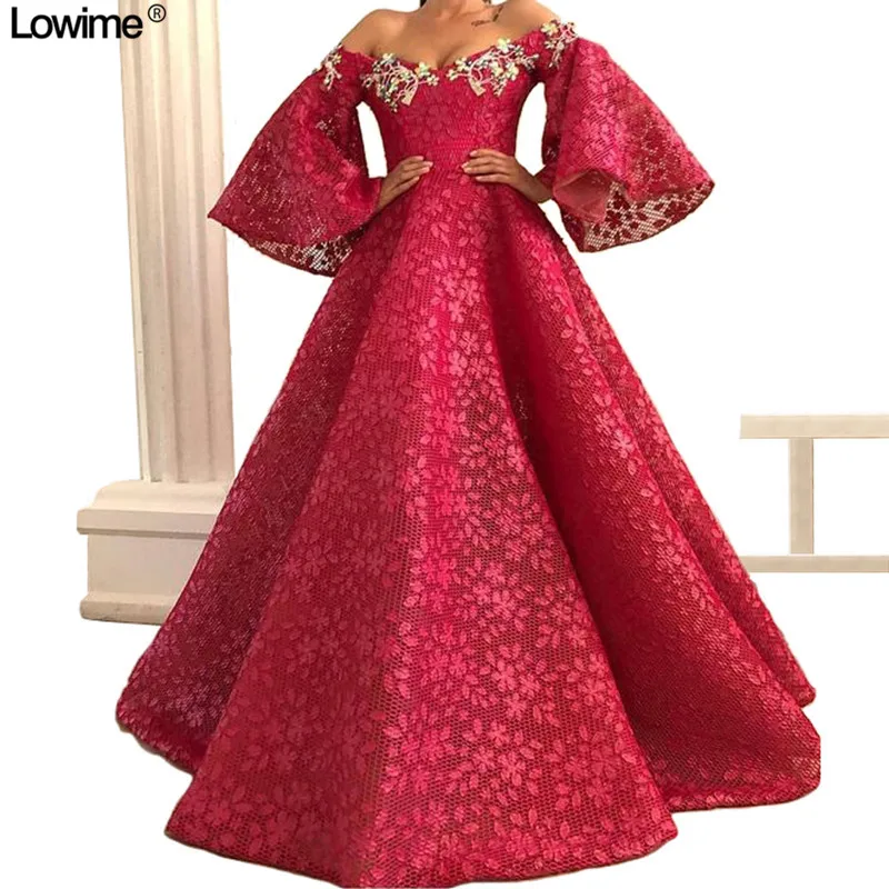 Длинные рукава колокольчик А силуэта Дубай Выпускные вечерние платья с