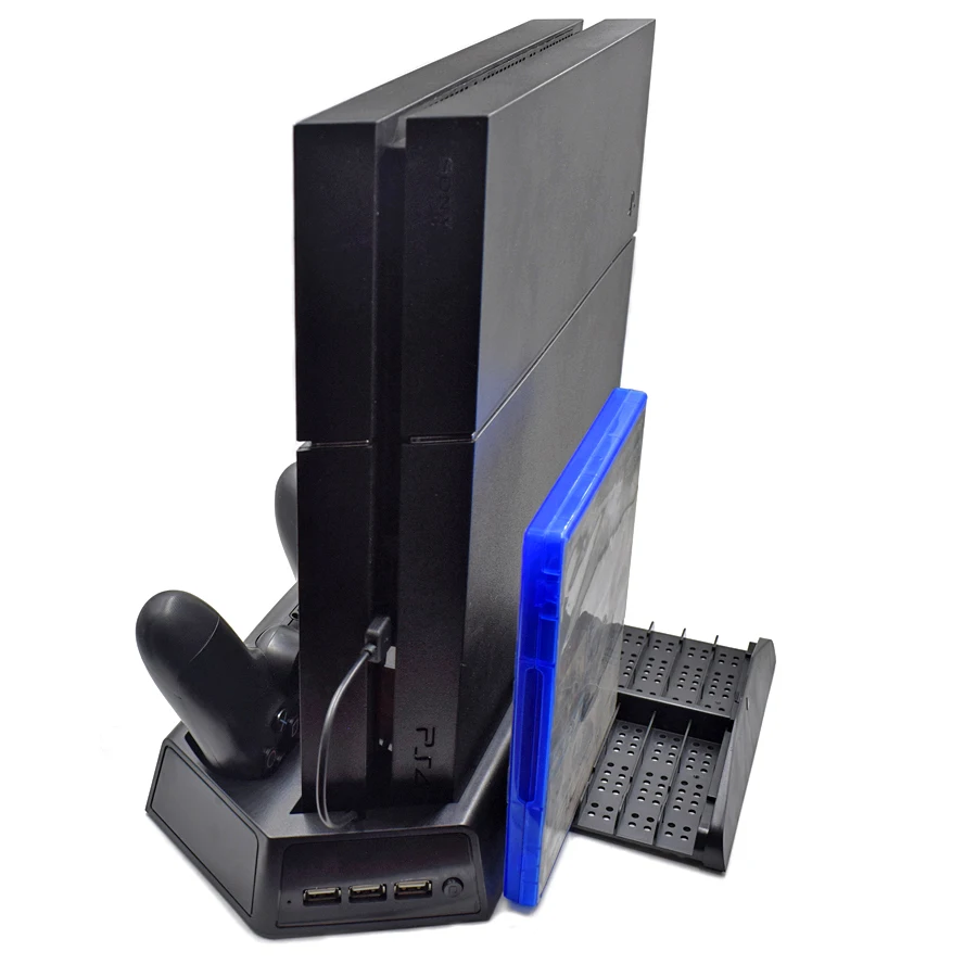 3 в 1 PS4 Pro тонкий вертикальный Стенд Вентилятор охлаждения с контроллером зарядки док-станция и 3 дополнительных хаб Порты и разъёмы для Playstation 4