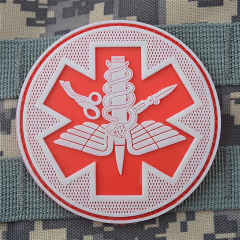 Тактический emt EMS медный фельдшер палка на боевой дух 3D ПВХ патч Боевая ночь светящаяся красная нашивка на нарукавную повязку