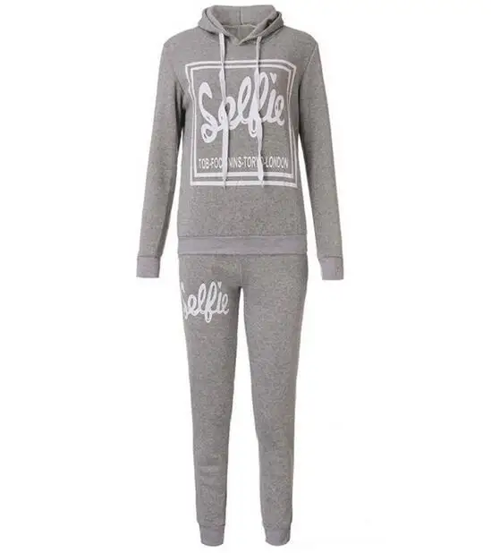 Light Grey Осенний комплект из 2 предметов, зимний спортивный костюм с буквенным принтом, шапка, свитер, костюм для досуга, женские тренировочные костюмы, брюки, женский костюм - Цвет: Light Grey