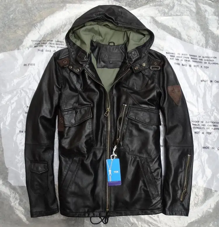 Мужская куртка из натуральной овечьей кожи черная классическая пилота в стиле