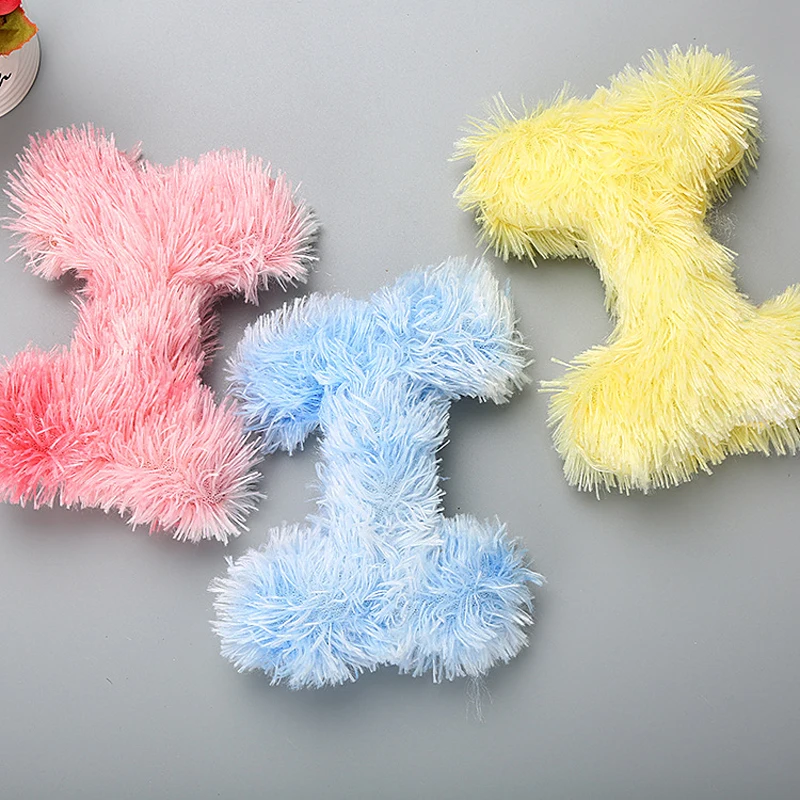 

4 pcs Pet Dog Cat Bone Shape Plush Toys Interactive Sound Toys