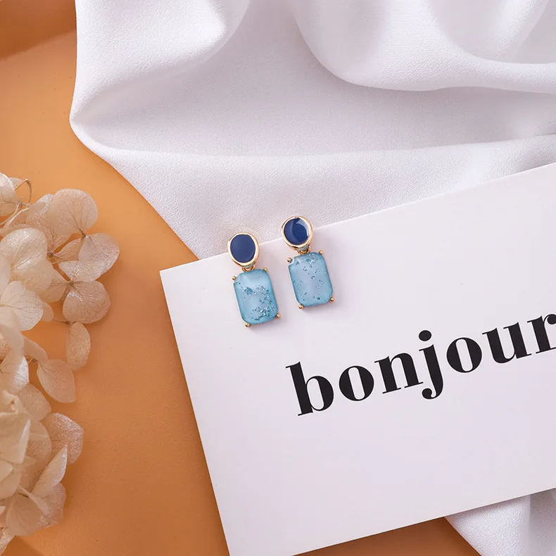 Женские Висячие серьги с радужной вставкой овальные и квадратные ярких цветов из