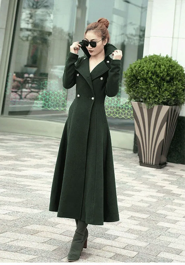 

2019 New Style Fashion Long Winter Coat Women's Turn-down Collar Slim Double Breasted black Jackets Ladies high quality 100%