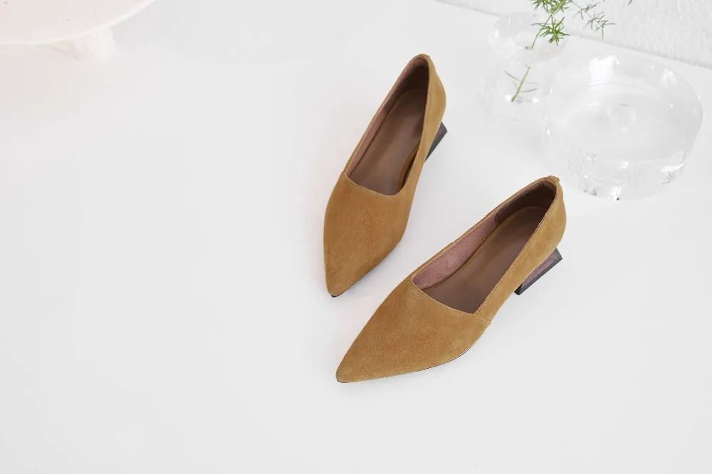 Krazing Pot European popular concise pumps genuine leather block low heels slip on solid vintage pointed toe clubwear shoes L25