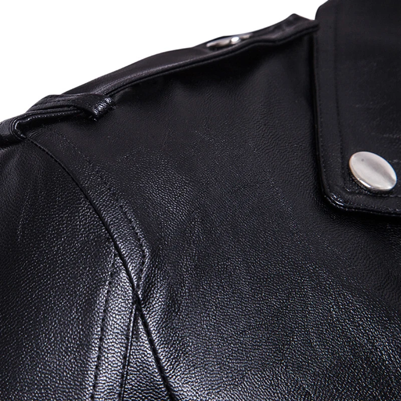 Мужская повседневная кожаная куртка на молнии и ремне черного цвета | одежда