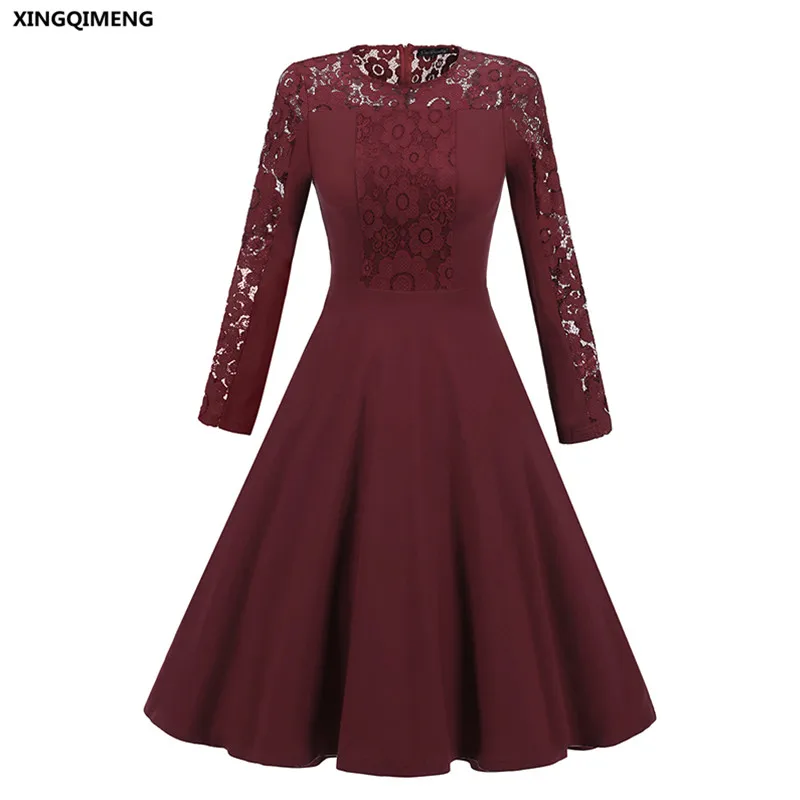 В наличии цвет красного вина коктейльные платья с одежда длинным рукавом Кружева