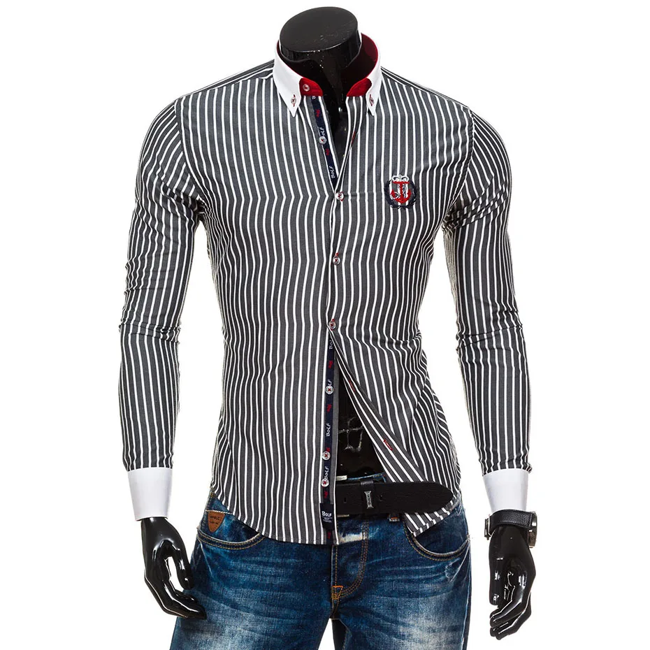 2018 Мужская модная повседневная рубашка с длинными рукавами и принтом